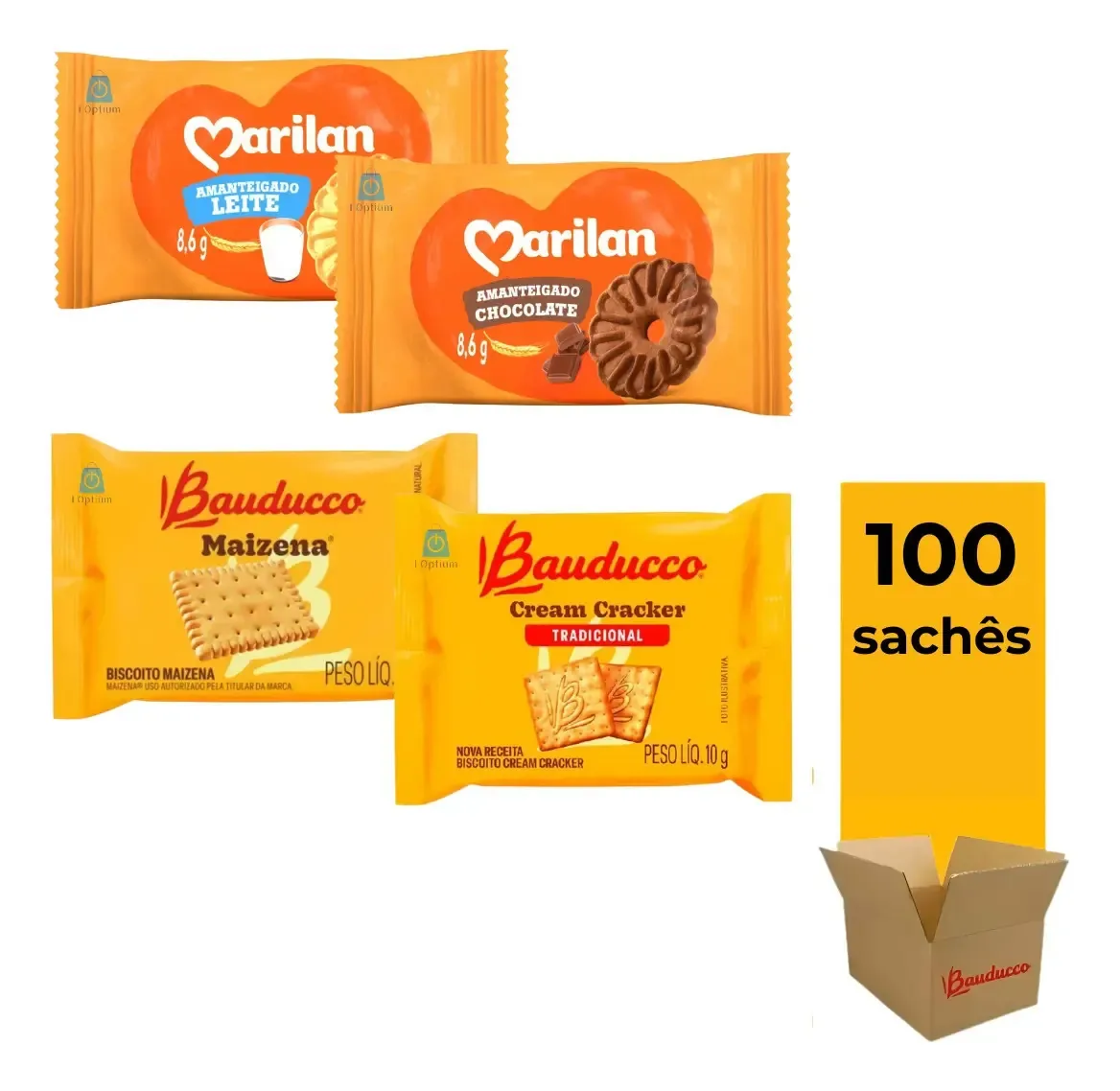 100un Biscoitos Bolacha Sortidos Bauducco Sache 11,5g
