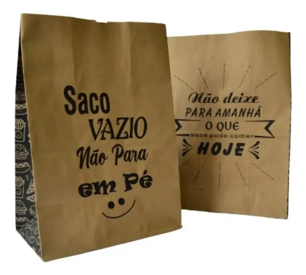 Kit 10 Sacos Papel Kraft Estampado Delivery Restaurantes Pardo Estampado Pizzas Lanches Batatas