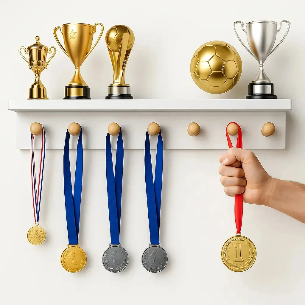 Porta Medalhas E Troféus 50 Cm 7 Ganchos Sala De Exposição Branco