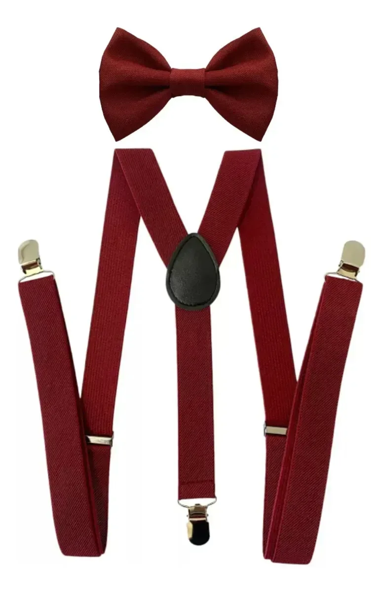 Kit Suspensório Adulto + Gravata Borboleta Várias Cores Marsala