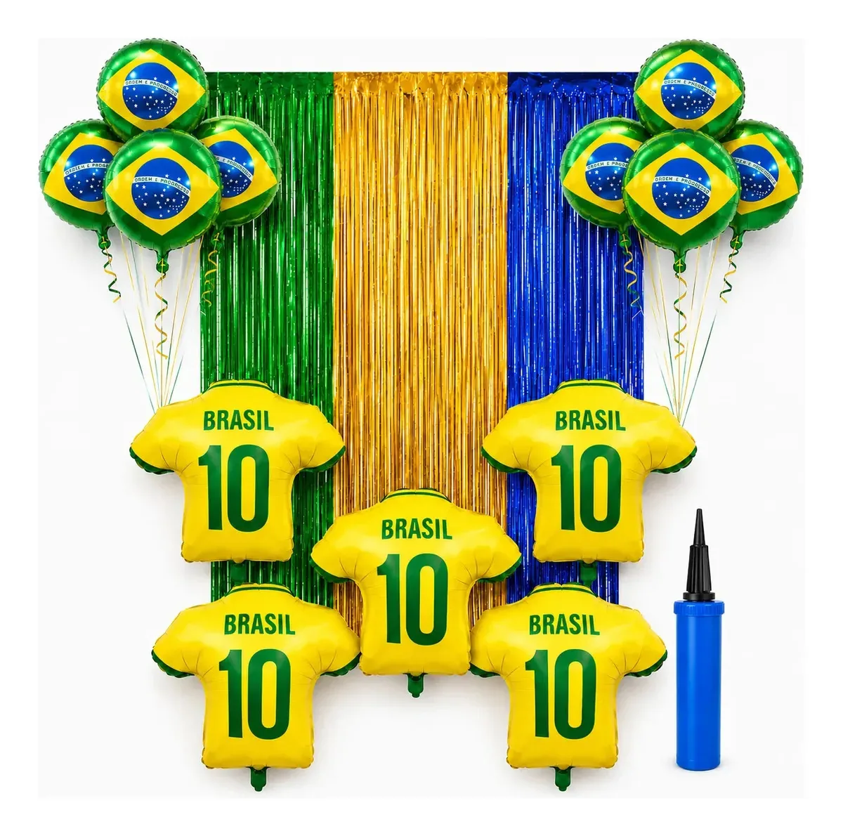 Kit Decoração Brasil Copa 2026 3 Cortinas Balões E Bomba Brasil
