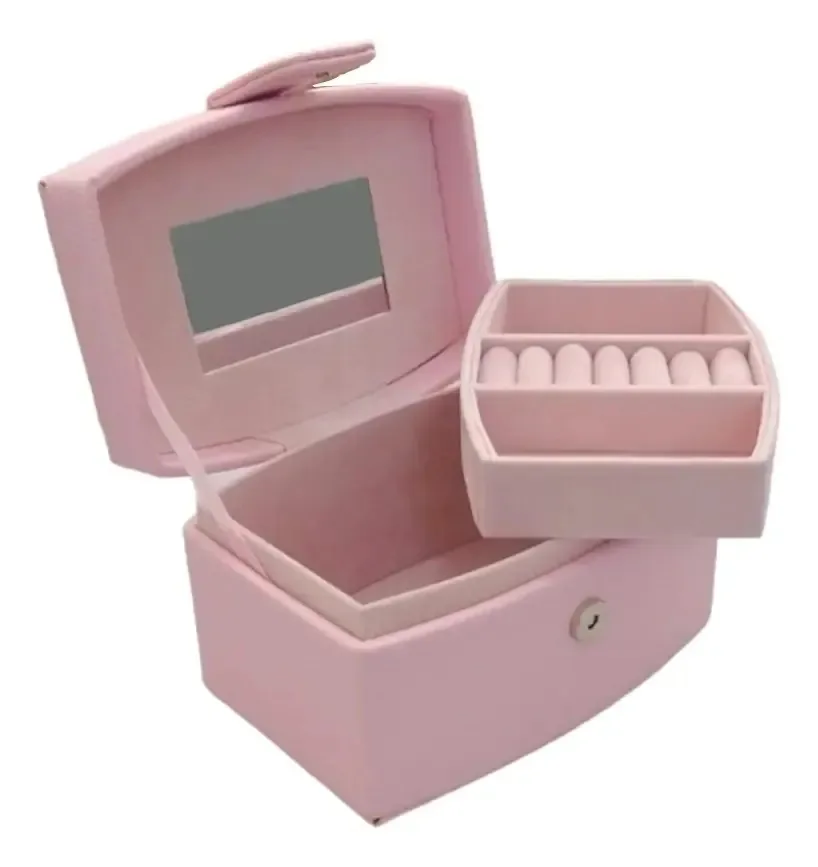 Maleta P/ Maquiagem Organizador Porta Jóias Anel Relógio Cor Rosa