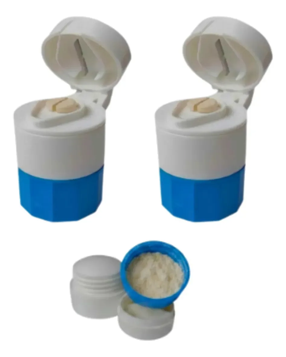 Kit 2 Porta Comprimidos Remédio Cortador Triturador 4 Em 1