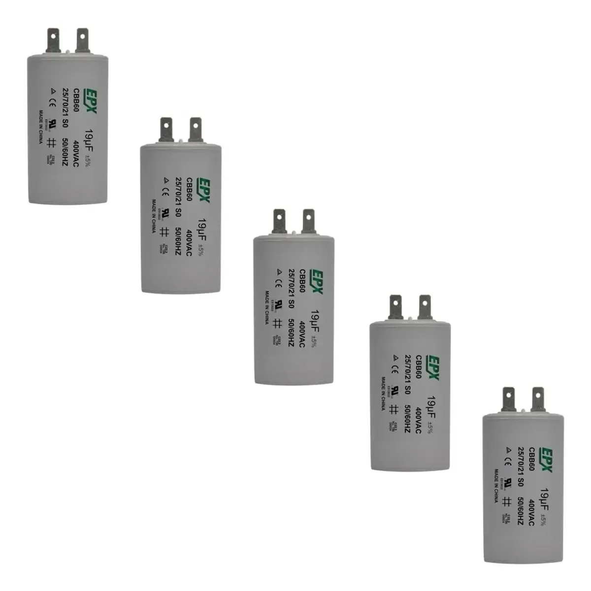 Kit 5 Capacitores Permanentes 19uf 400v Terminal Cbb60
