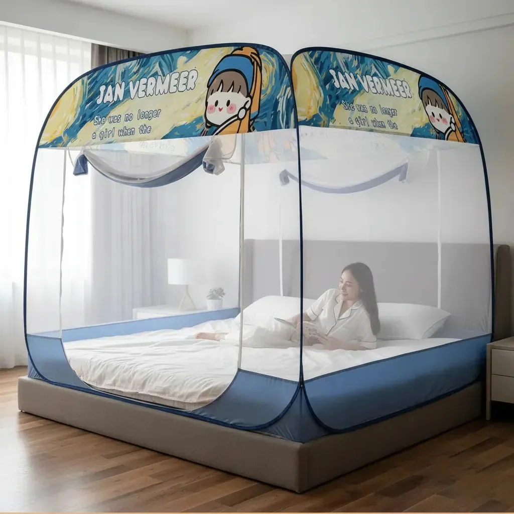 Mosquiteiro OHTÉ Dobrável para Cama Casal – Estilo Pintura a Óleo, 2m x 1.7m