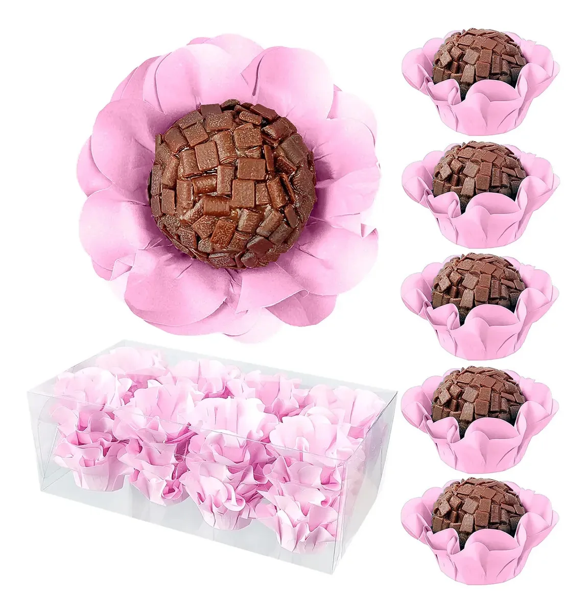Kit 40 Forminha Flor Candy Color Brigadeiro Doces Finos Luxo Rosa