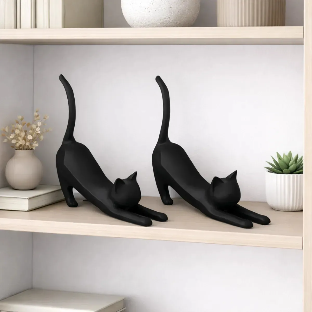 Escultura Gato Decoração Minimalista Preto Moderna Sala Quarto Pet Enfeites