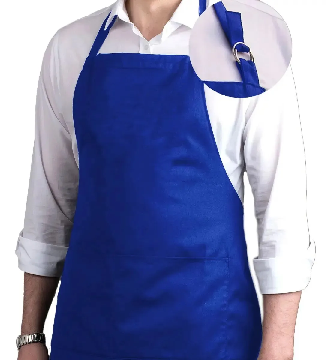 Kit 10 Aventais Brim C/ Bolso Churrasqueiro Chef Garçon Bar Cor Azul