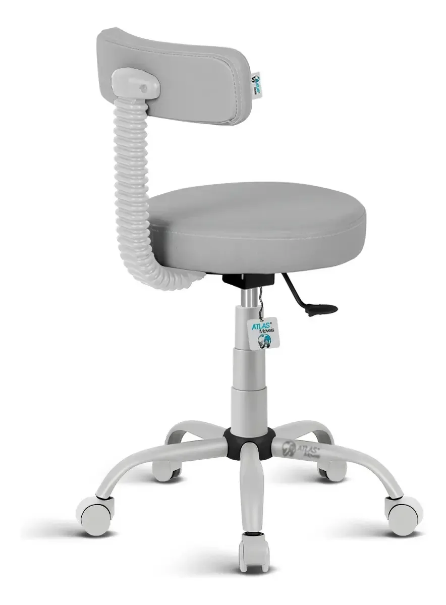 Cadeira Mocho Estética Odonto com Encosto e Rodas, GECANFLEX Cinza