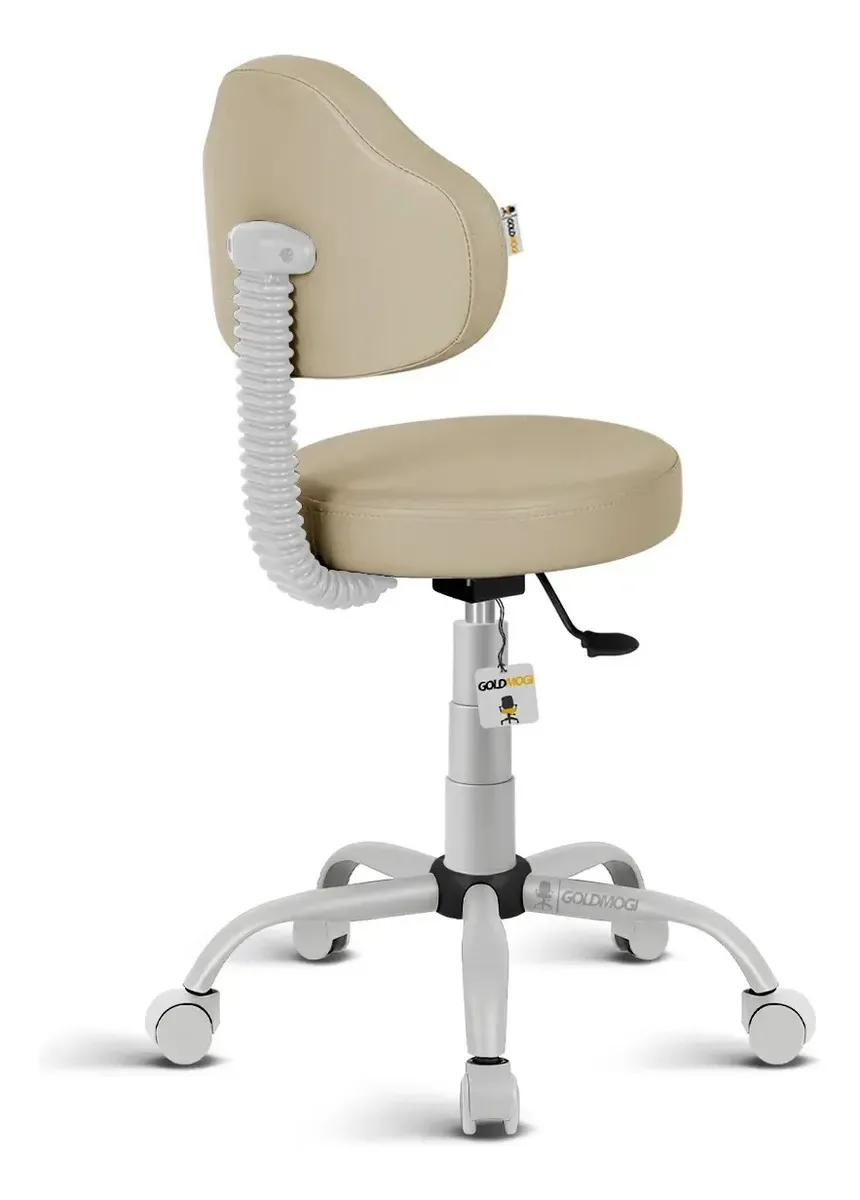 Mocho Médico Goldmogi Plus Bege com Encosto e Base Cinza