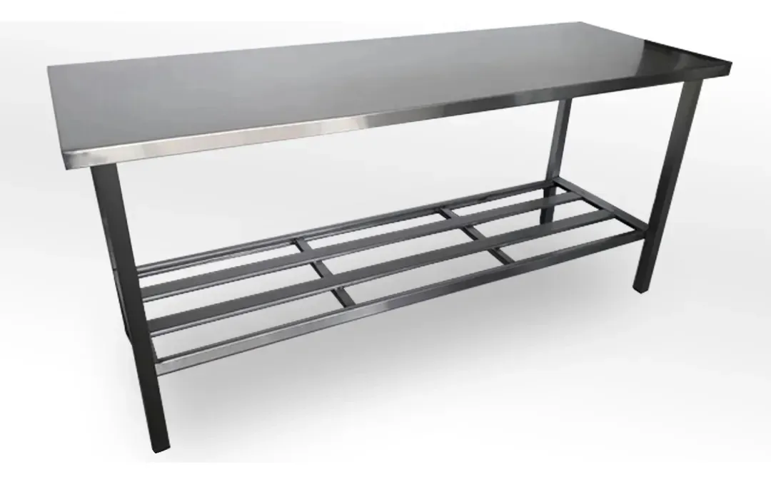 Mesa Bancada Inox Industrial 140x65cm Reforçada Soldada