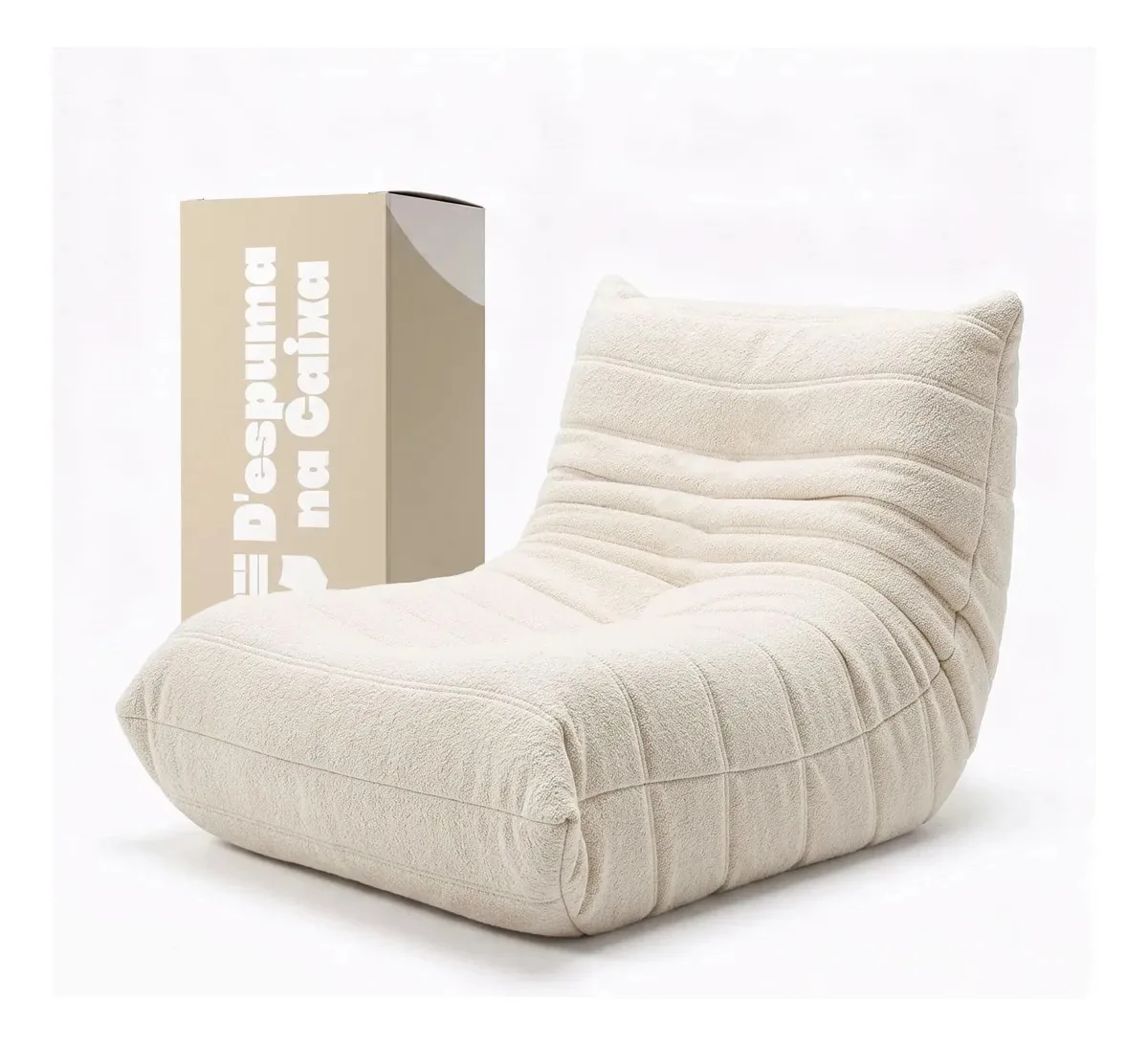 Poltrona Vintage Sofá Dallas Na caixa Espuma Premium Togo Boucle Bege Espuma DTech Sala Escritório Confortável
