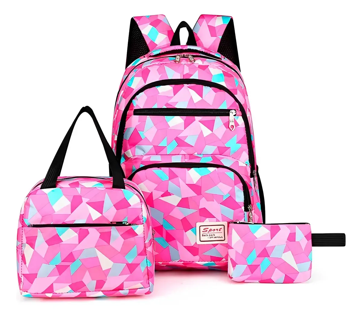 3 Peças Mochila Bolsas E Estojo Casual Dia A Dia Juvenil Cor Rosa Pink