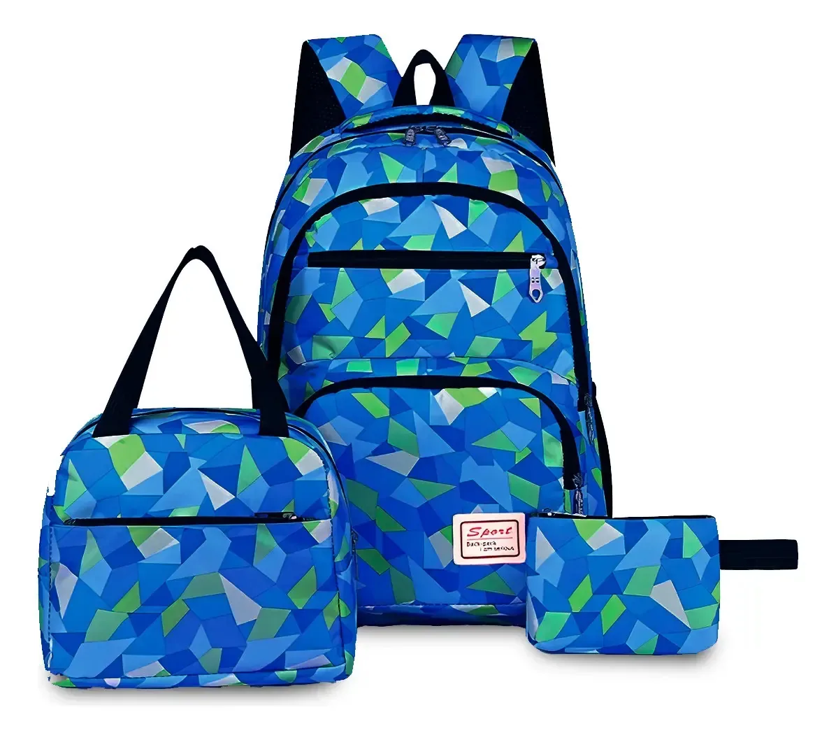 3 Peças Mochila Bolsas E Estojo Casual Dia A Dia Juvenil Cor Preto