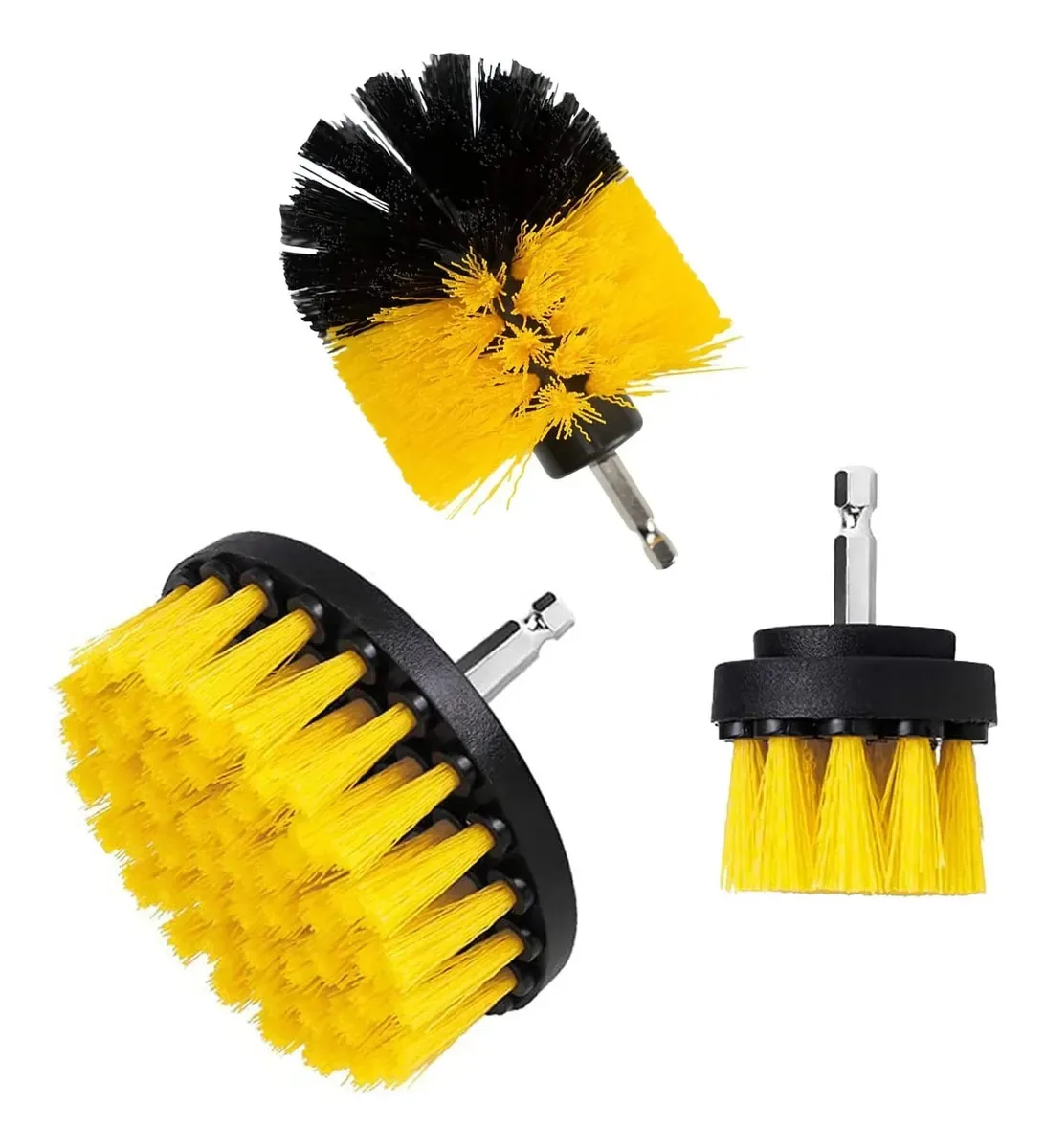 Kit 3 Escovas Rotativas Para Parafusadeira Furadeira Limpeza Amarelo