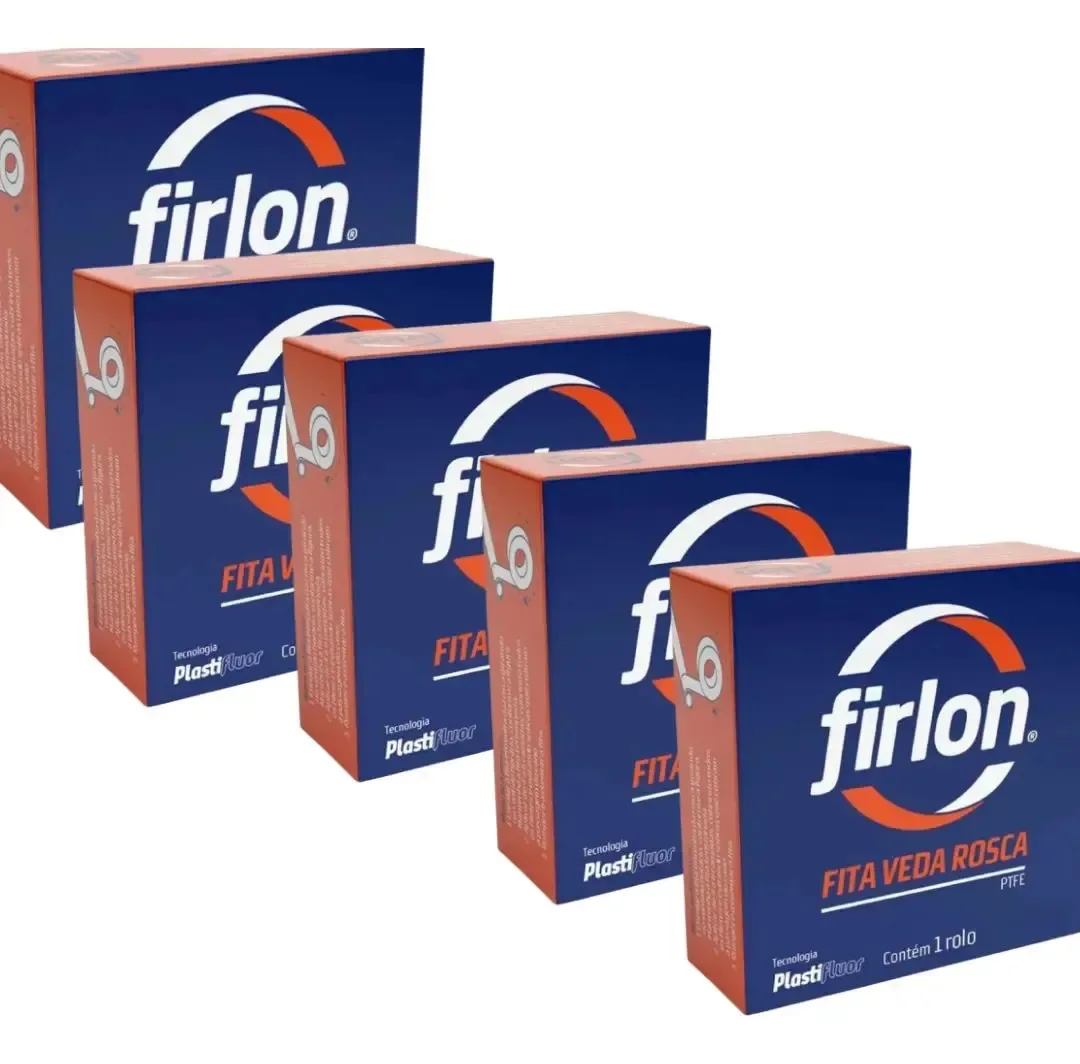 Kit 5 Fita Veda Rosca 12mm X 50 Metros Firlon Branco