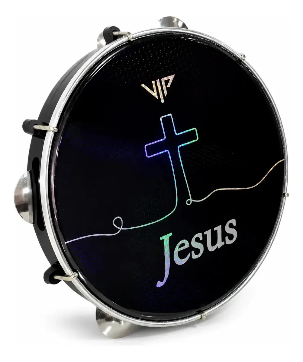 Pandeiro Jesus Profissional Holográfico 10pol
