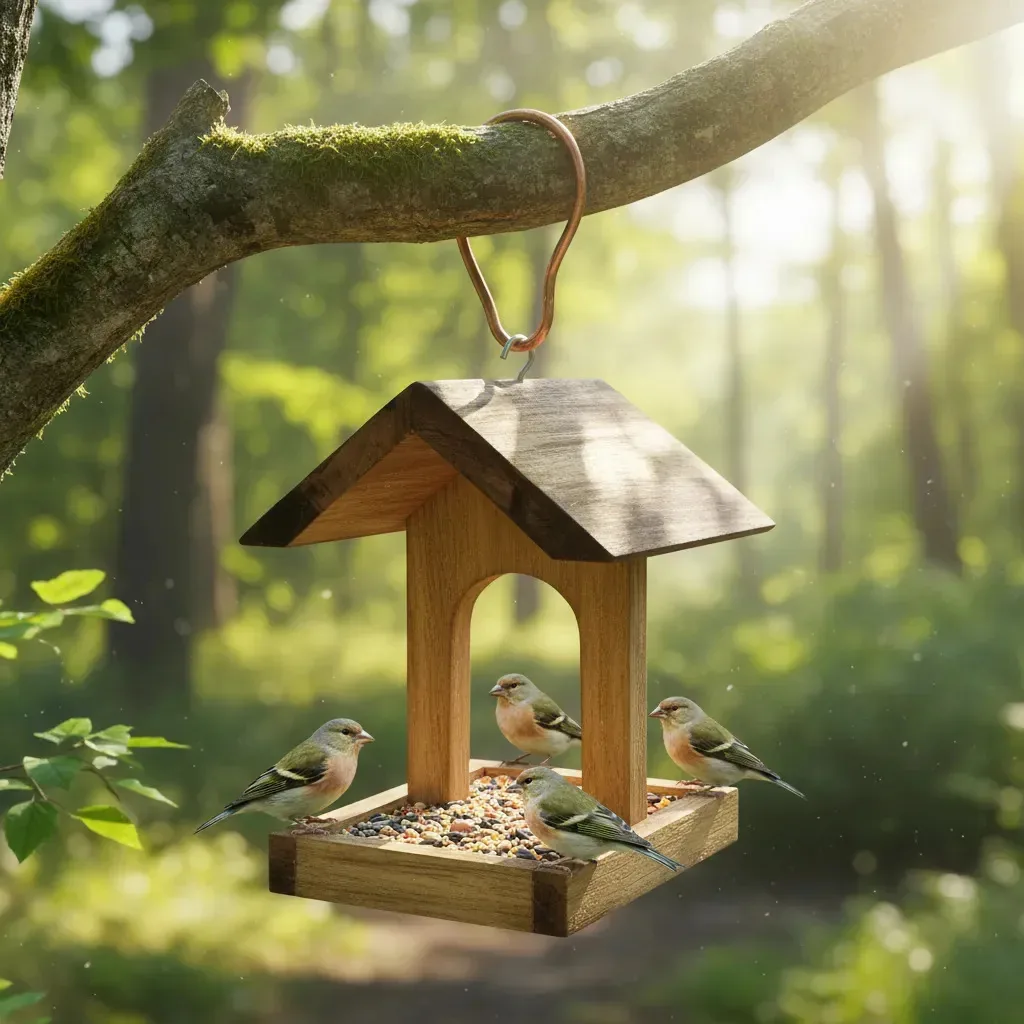 Comedor Para Aves Alimentador C/ Gancho Pendurar Passarinho Madeira