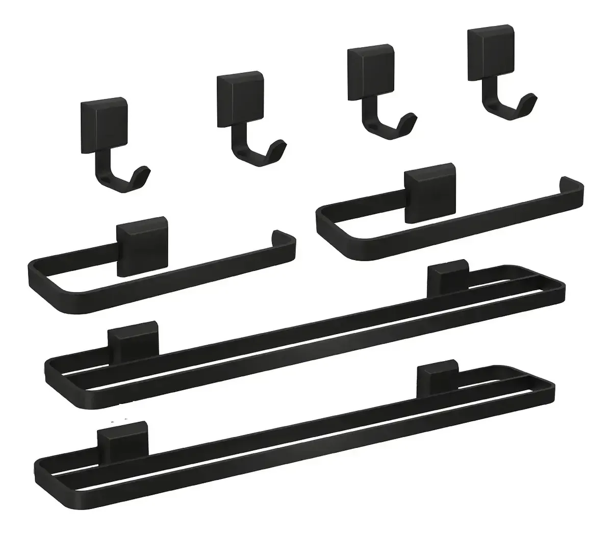 Kit Acessórios Para Banheiros Lavabo Banho Conjunto Quadrado Preto