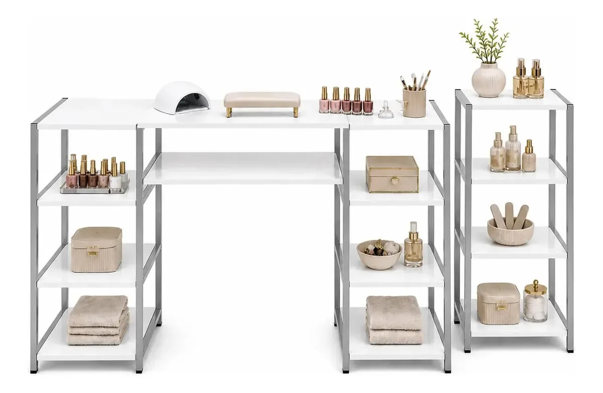 Mesa Manicure Com Estante Mdf 100% Profissional Cinza