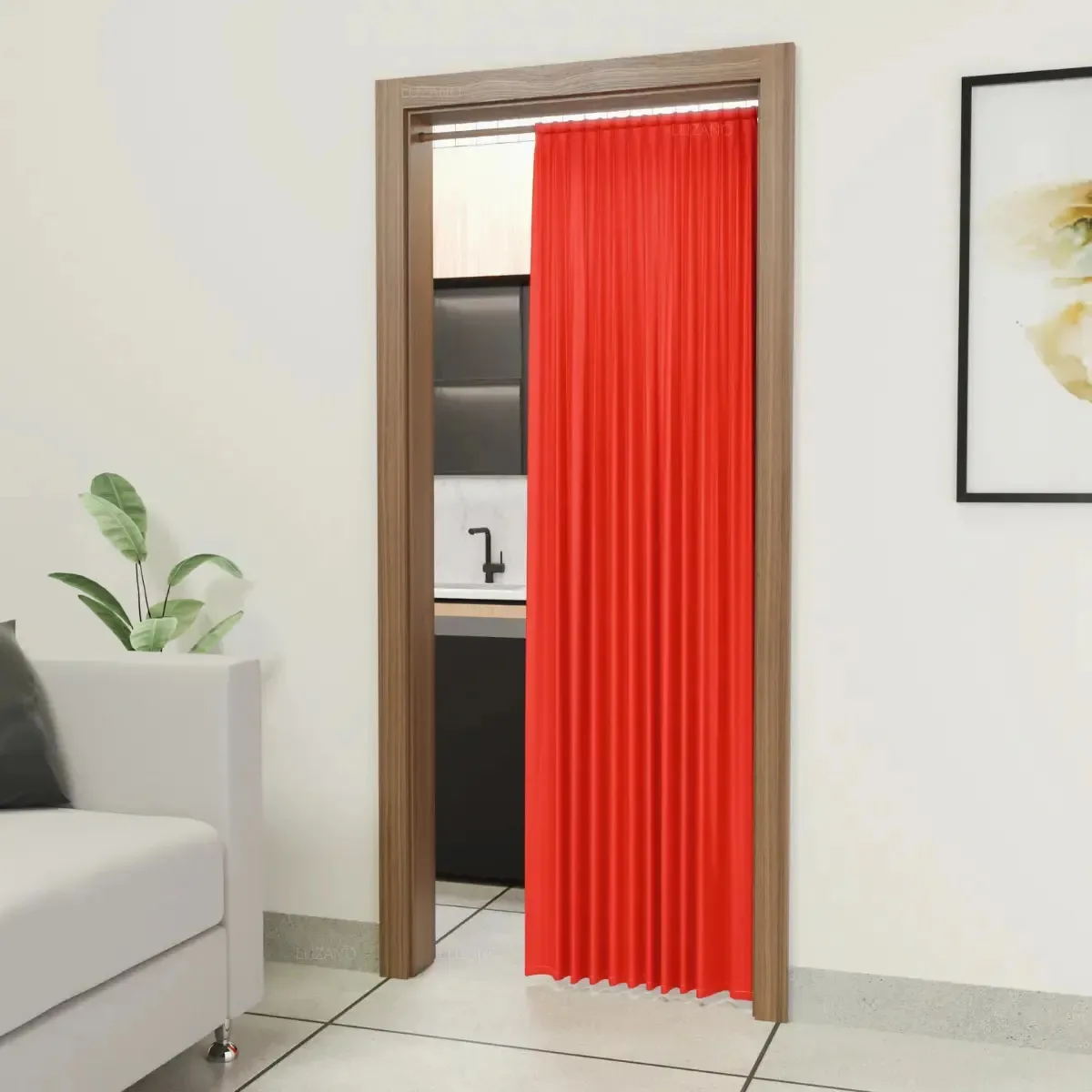 Cortina Para Porta Quarto Sala Cozinha Painel Separação Marca De Corazon - Vermelho