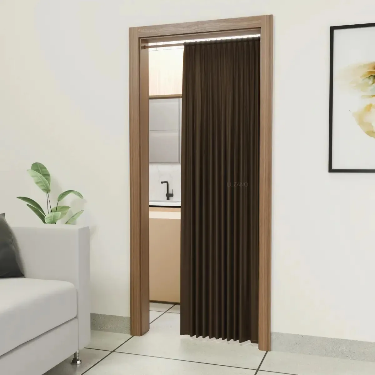 Cortina Para Porta Quarto Sala Cozinha Painel Separação Marca De Corazon - Marrom