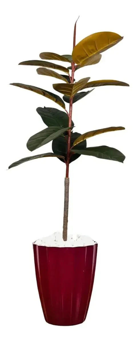 Planta Artificial Grande Fícus Lyrata Outono Vaso Decorativo Cor Vinho