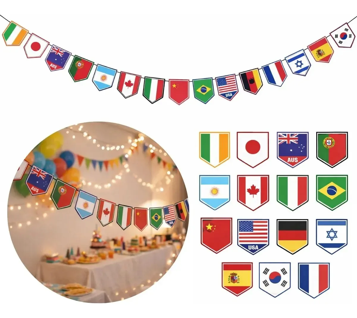 Faixa Decorativa Bandeirinhas Países Sortidos 10m X 18cm Colorido