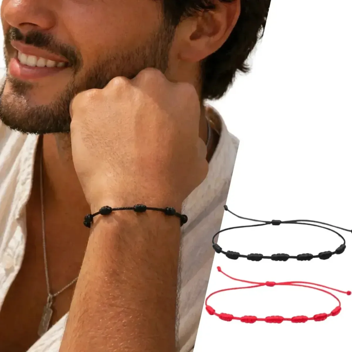 Pulseira Kabbalah 7 Nós Preta Proteção Contra Inveja Mau Olhado E Energias Negativas - Fehu