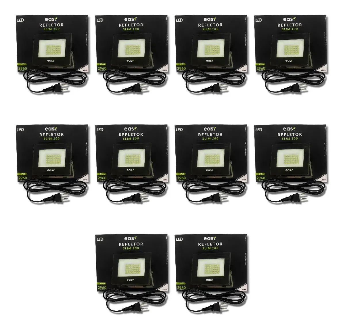 10x Refletores Led Easy 100w Branco Frio 6500k C/ Tomada