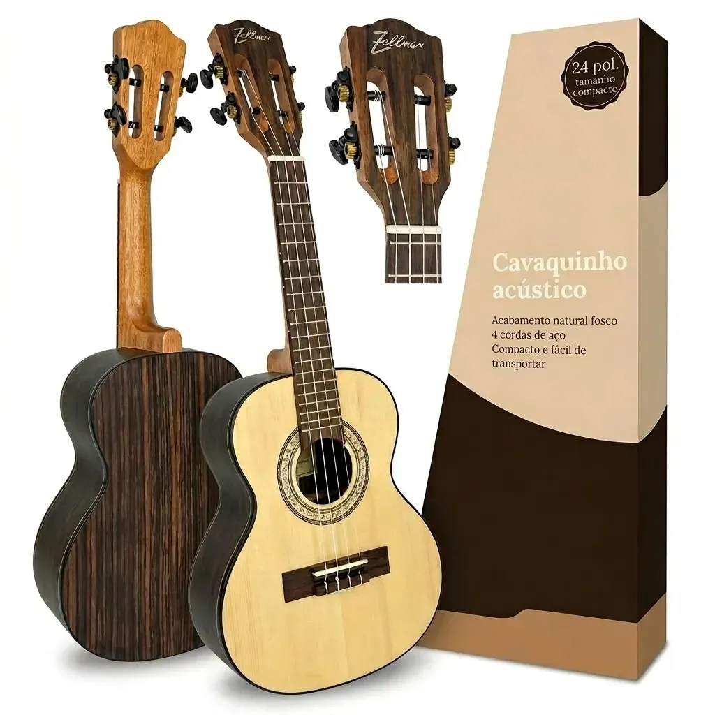 Cavaquinho Acústico Zaidan's com Tampo Sólido Spruce e Corpo Rosewood para Samba e Pagode