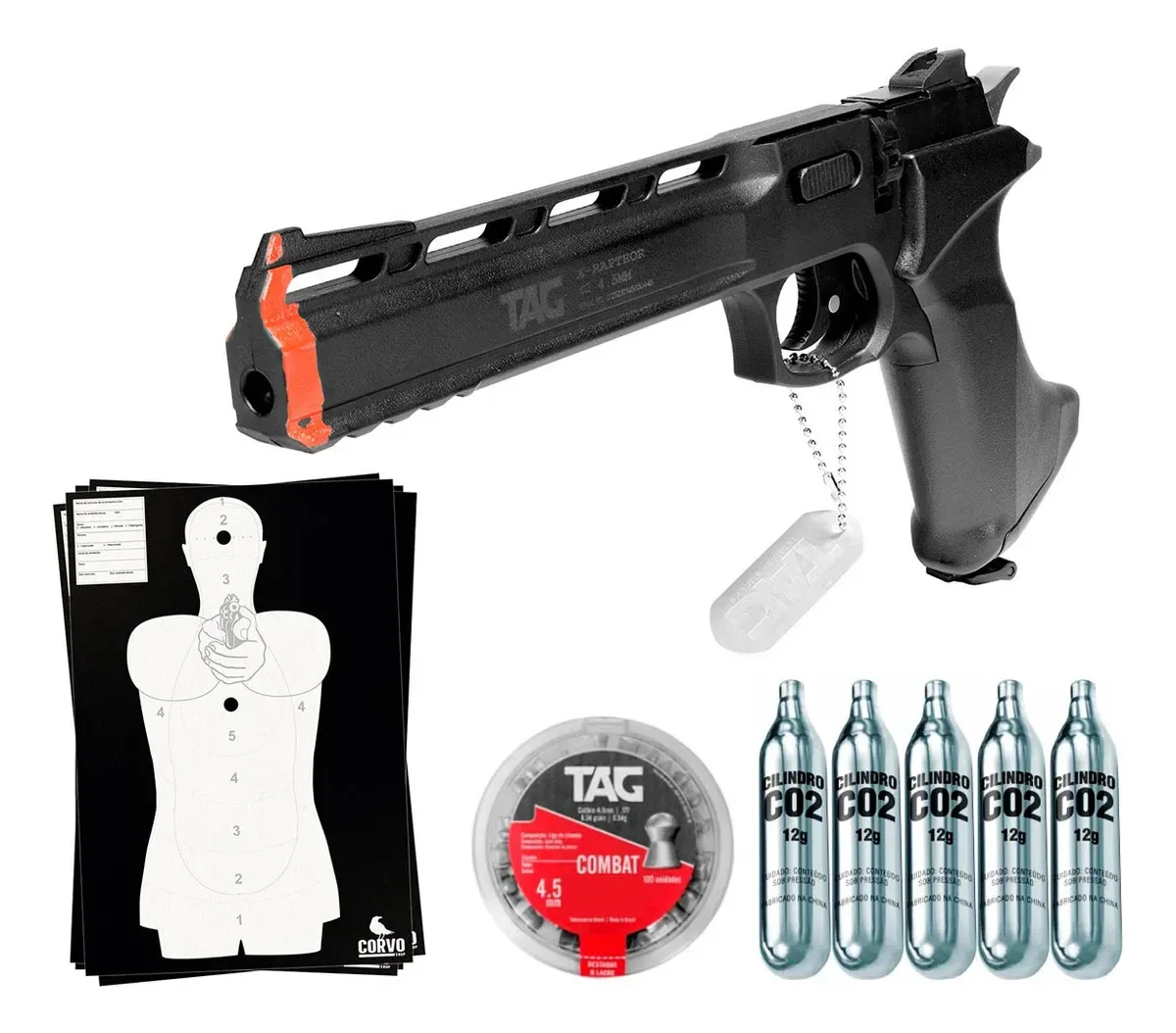 Combo Airgun Pistola Co2 Chumbinho 4.5mm Rapthor Completo Preto 4.5 Mm