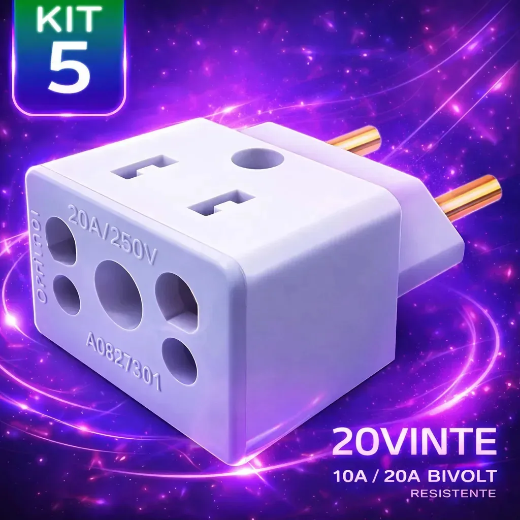 Kit 5 Adaptadores Tomada Universal Bob Esponja 10a/20a Bivolt 20vinte