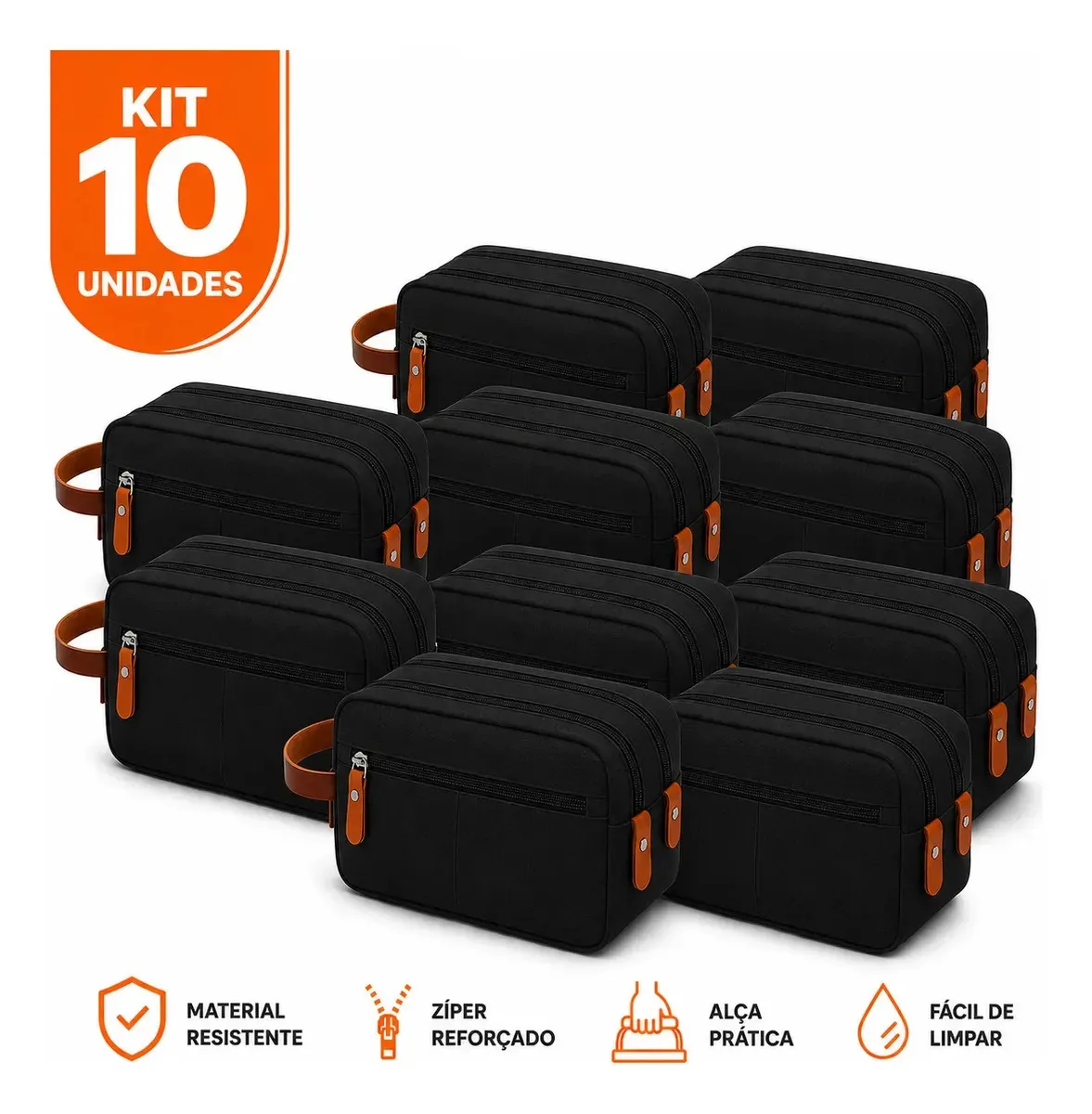 Kit 10 Necessaires Unissex Impermeáveis Tche Amo para Viagem e Trabalho