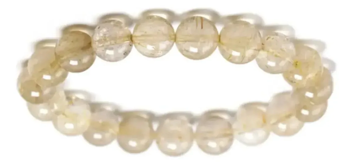 Pulseira Pedra Natural Cristal Rutilado 8mm - Proteção Comprimento 18 cm Cor Dourado Diâmetro 8 cm