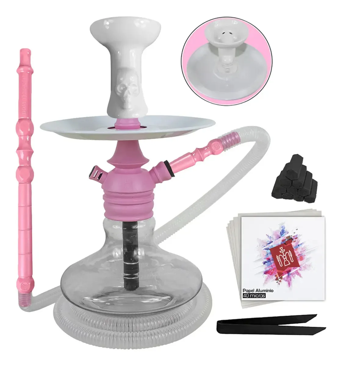 Narguile Black Hookah Mini Monster Com Carvão E Alumínio Rosa Bebe Perola