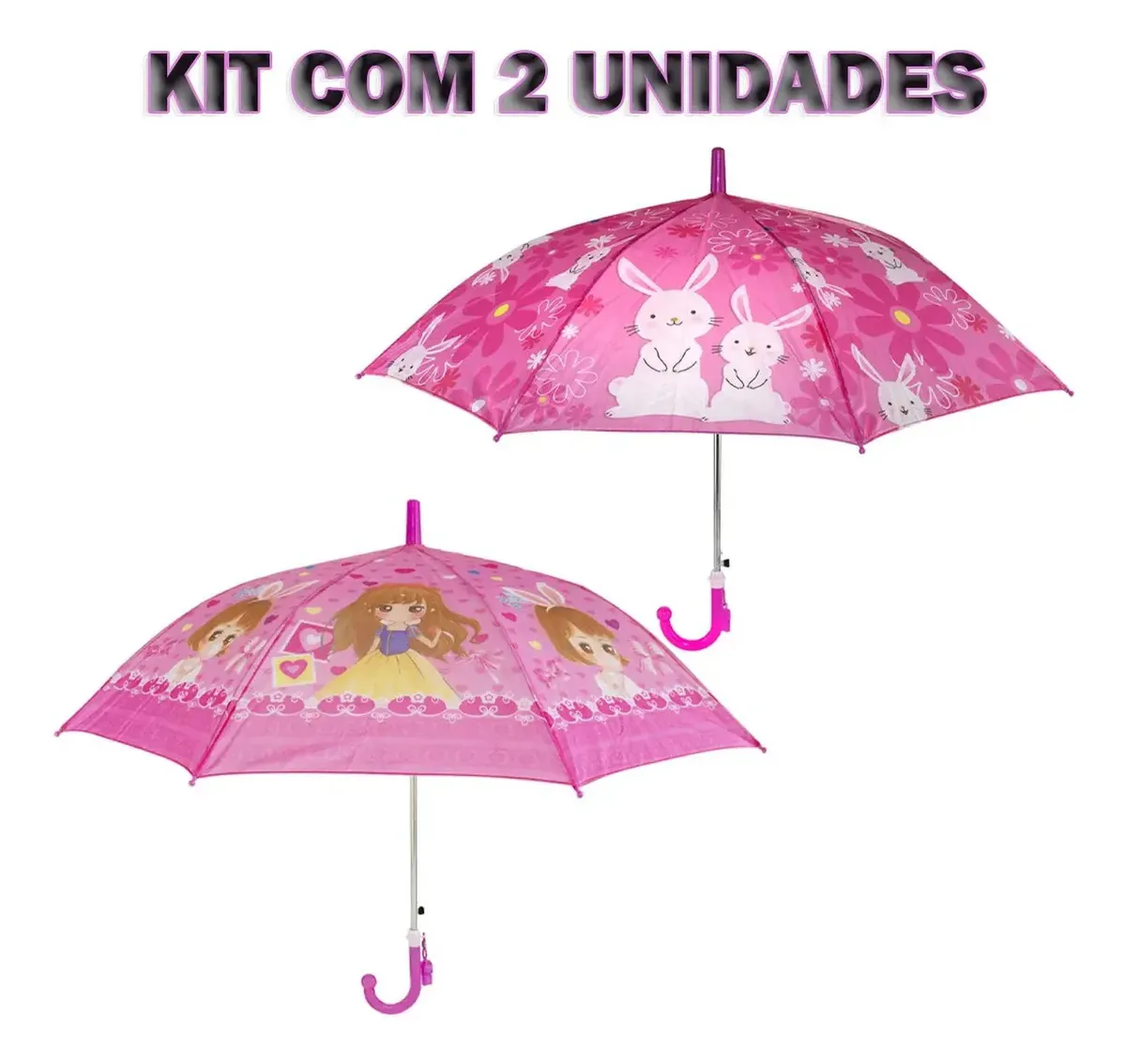 Kit de 2 Guarda-chuvas Moon Automáticos Infantis com Apito em Rosa