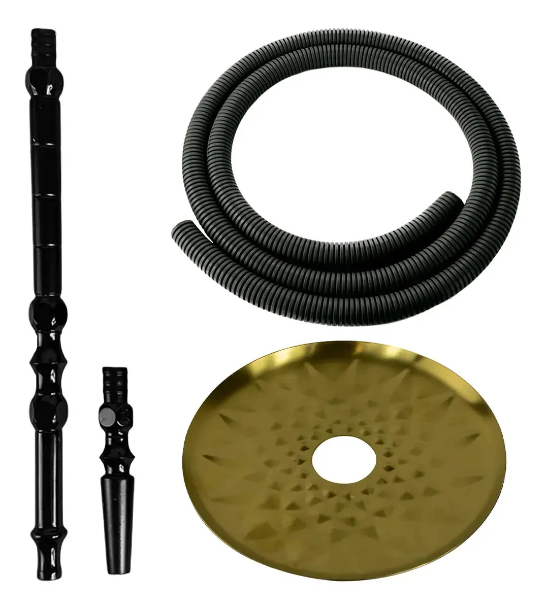Kit Mangueira Narguile 100% Lavável Flexível+ Prato Aluminio Dourado