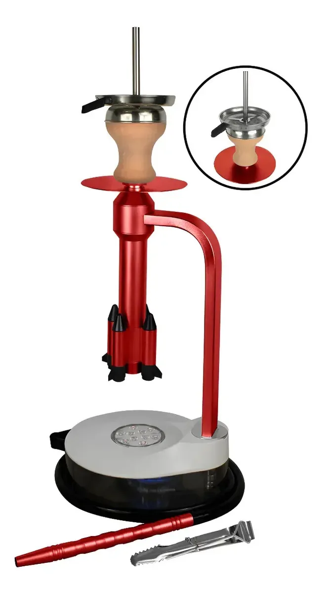 Kit Narguile Completo Médio Egipcio Rocket Flow + Pegador Vermelho