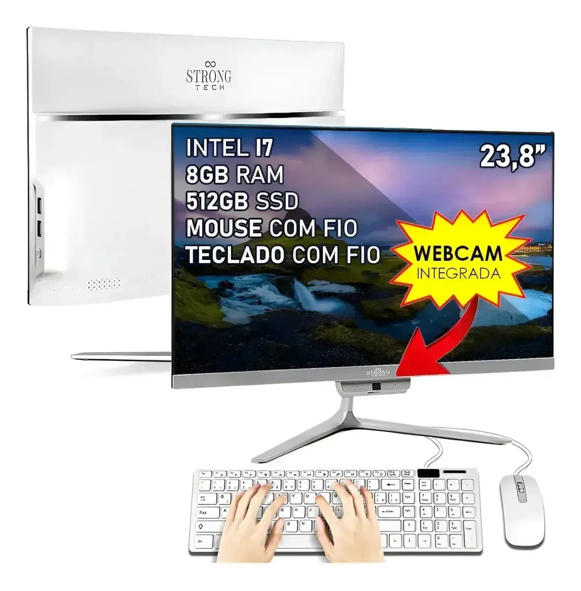 All In One Completo I7 8gb Ssd 512gb Tela 23,8 Strong Tech Cinza