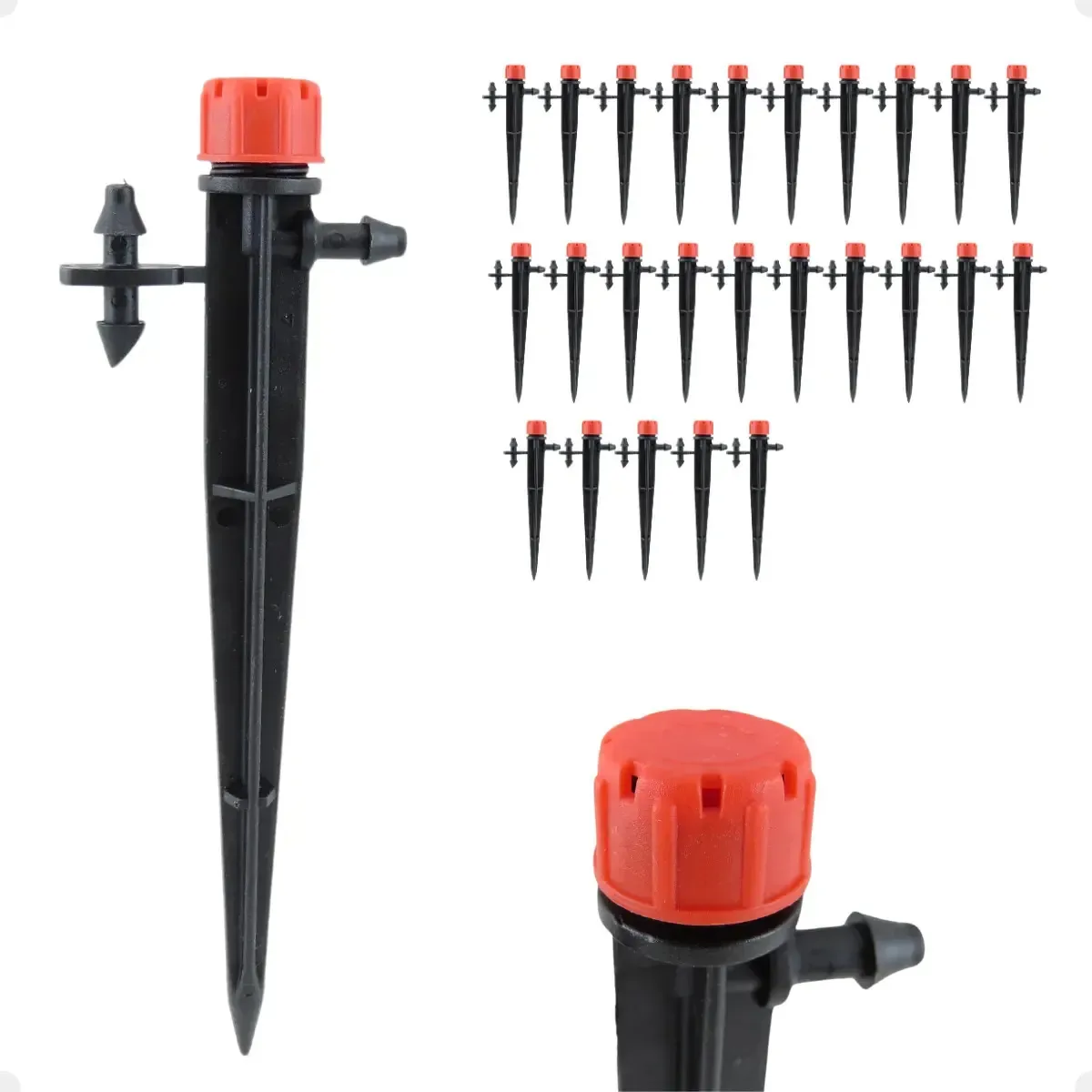 Bico Gotejador Ajustável Irrigação Estaca Tubo 4mm 25un Preto E Vermelho