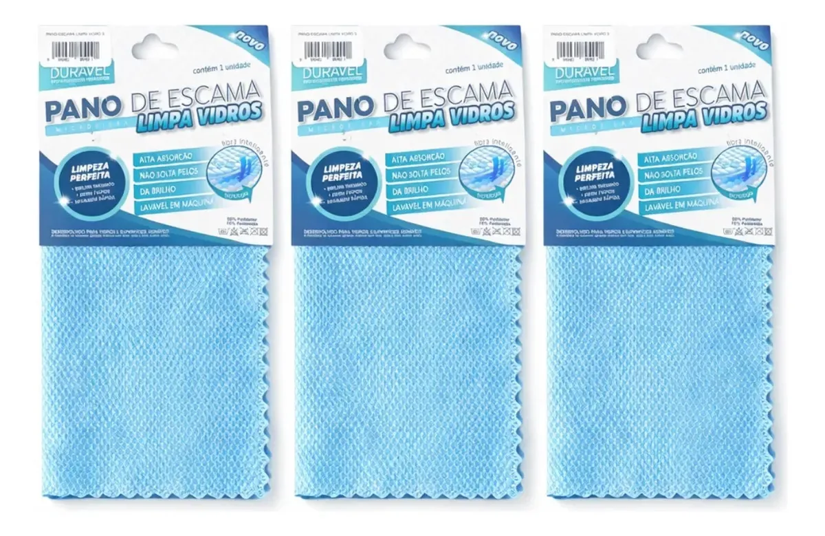 Kit 3 Panos Microfibra Limpa Vidro 30x40 Alta Absorção