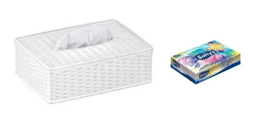 2 Porta Lenço Papel - Plástico + 50 Lenços - Branco