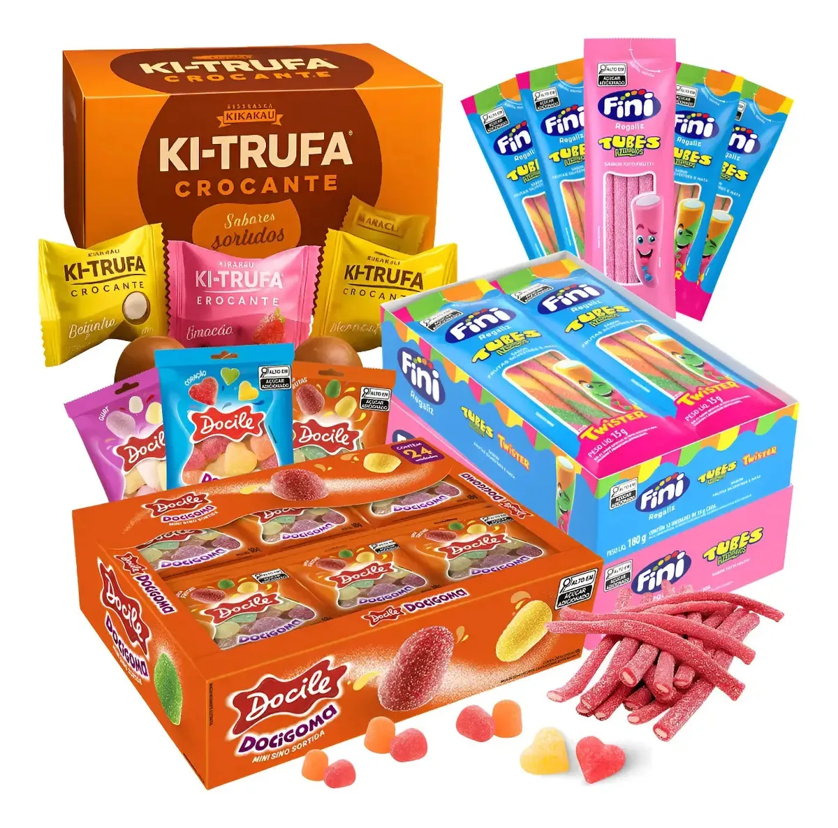 Kit Festa Infantil 60 Doces Fini Trufa E Guloseimas Sortidas