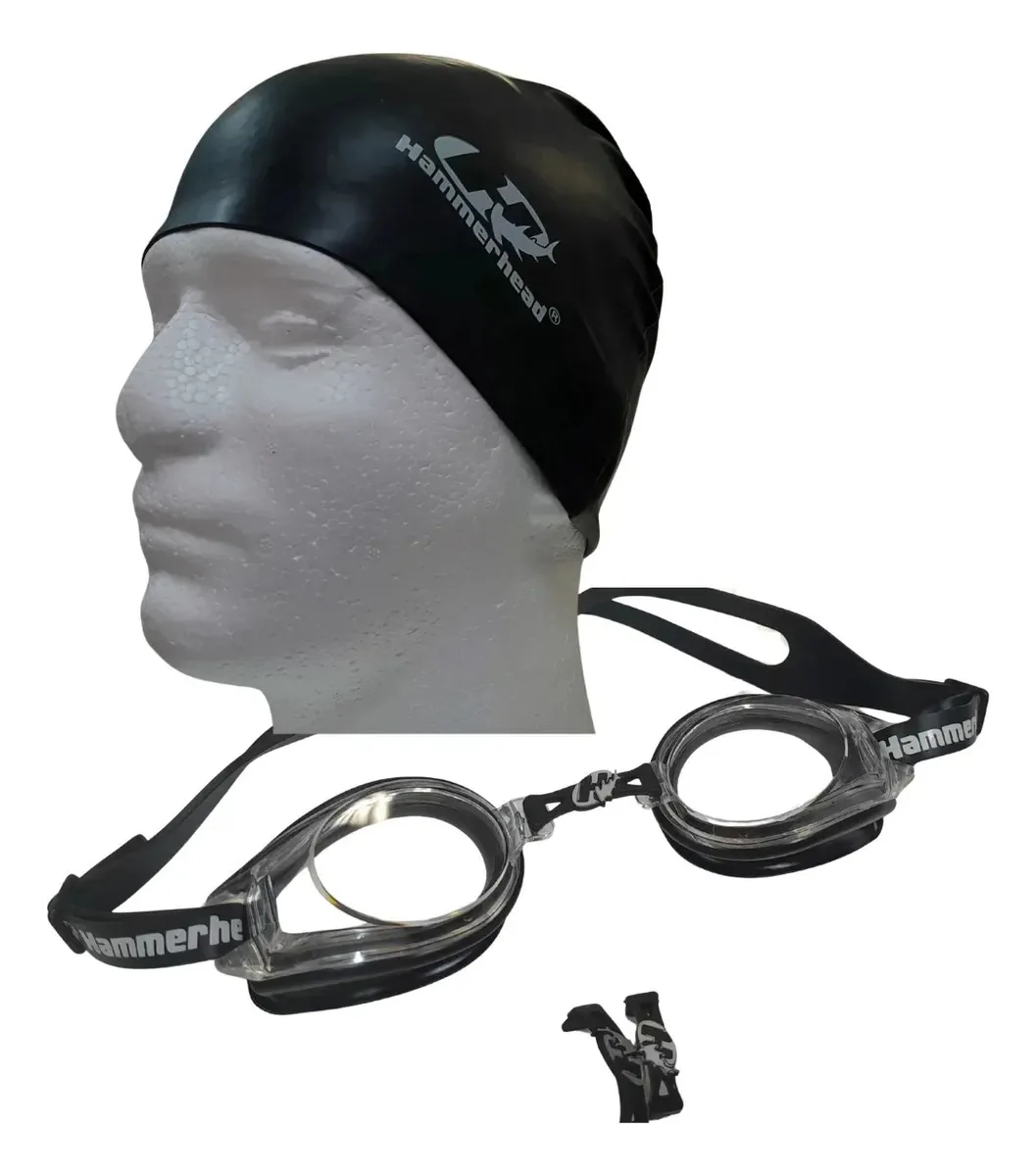 Kit Natação Hammerhead Óculos + Touca Silicone Preto