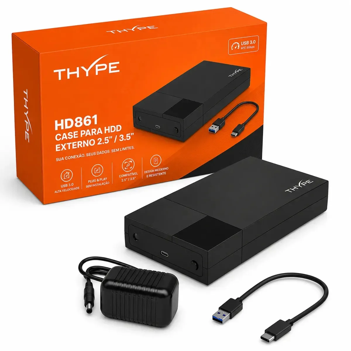 Case Externo Para Hd Sata Iii De 3.5 Polegadas Pc Computador Conexão Usb 3.0 Gaveta Thype Th-HD861 Suporta Capacidade De Até 16tb