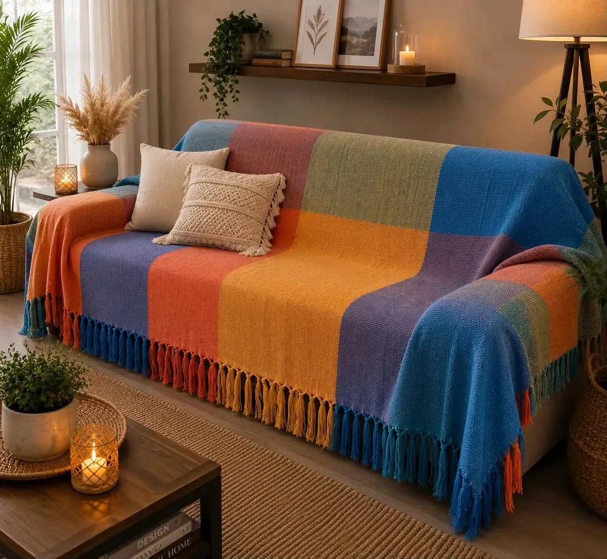 Manta Sofá Grande 3 Metros Decorativa Estilo Boho Algodão