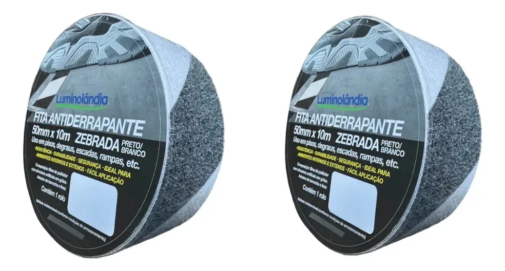 2 Fitas Antiderrapante Zebrada Lixa 50mm 10m Luminolândia Preto E Branco