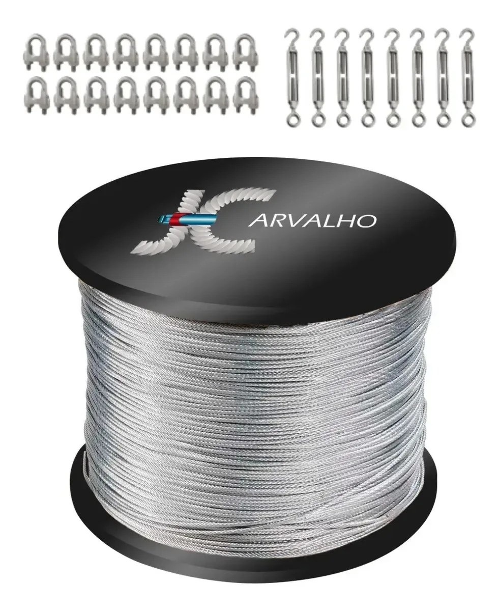 Kit Cabo De Aço 4mm Guarda Corpo 40m + Esticadores + Grampos