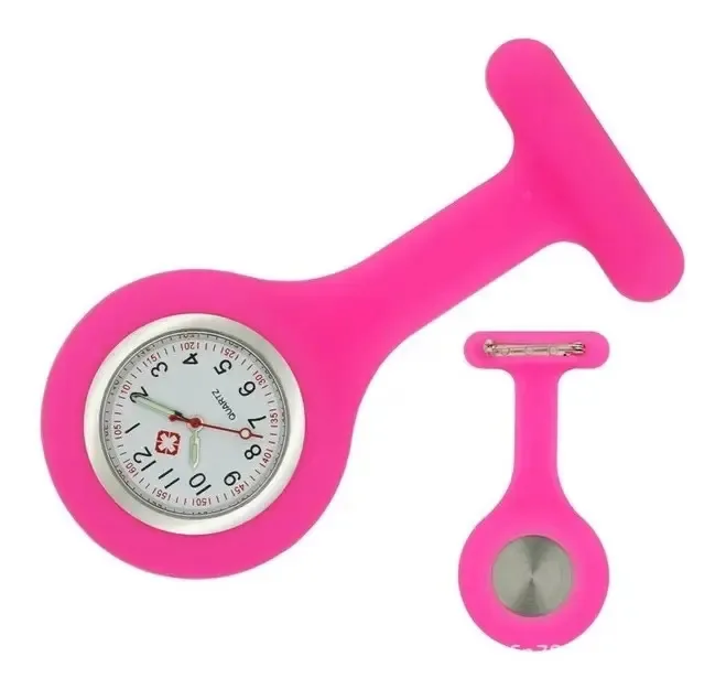 Relógio Lapela Rosa Escuro Bolso Profissionais Saúde Jaleco Rosa